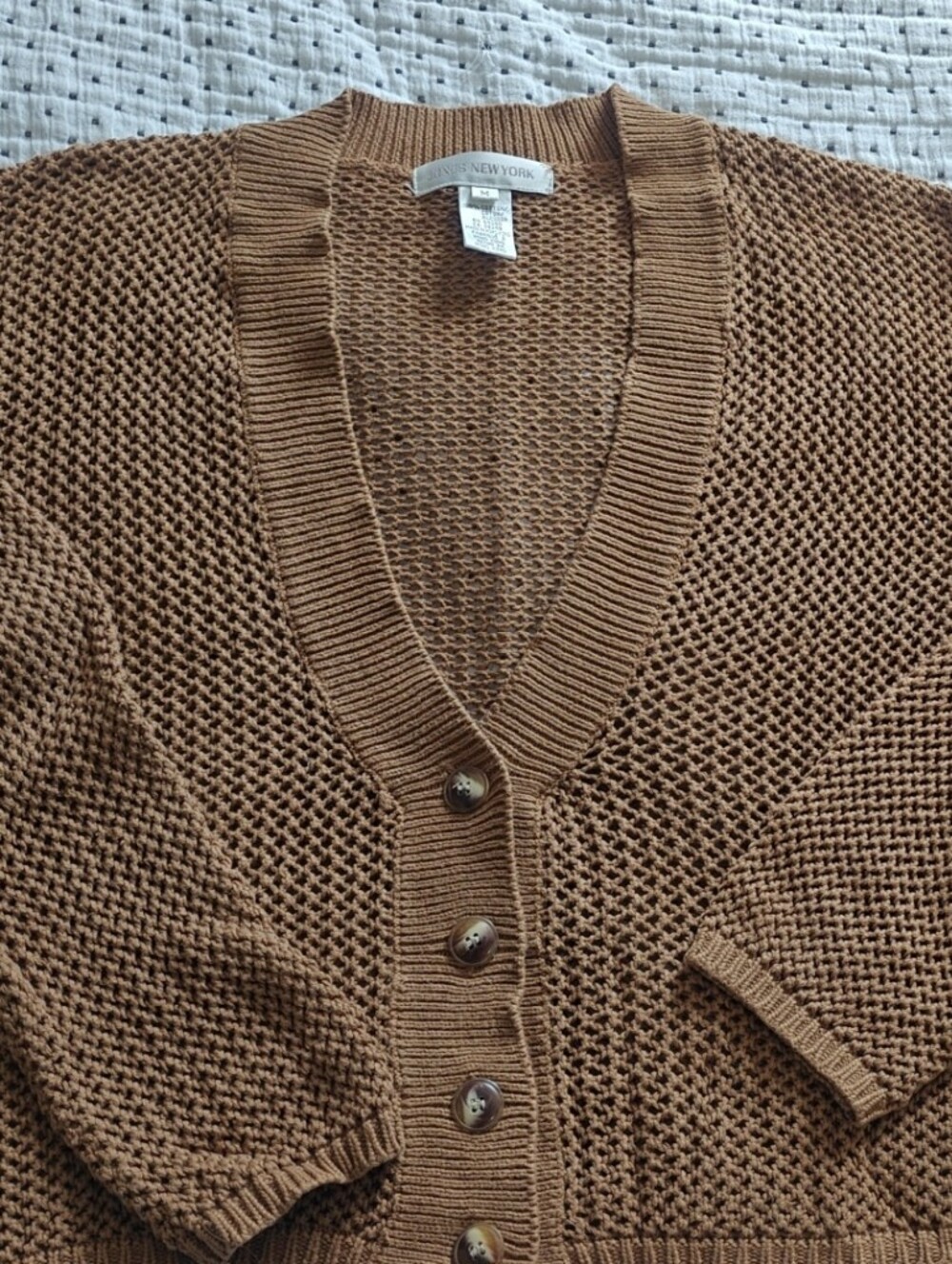 Jones New York Open-Weave Button Cardigan in Warm Tan